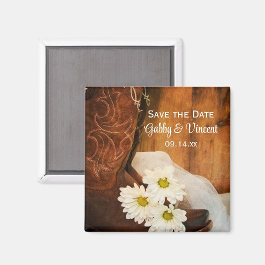 デイジーカウボーイブーツウェスタンウェディングデートを保存 マグネット (正面/裏面)