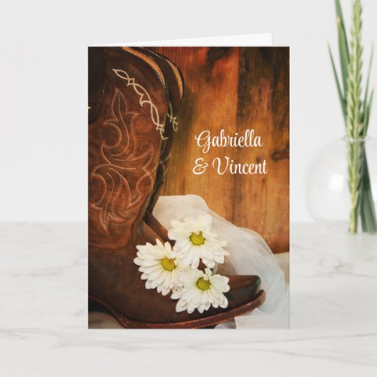 デイジーカウボーイブーツウェスタン結婚式招待状 招待状 (正面)