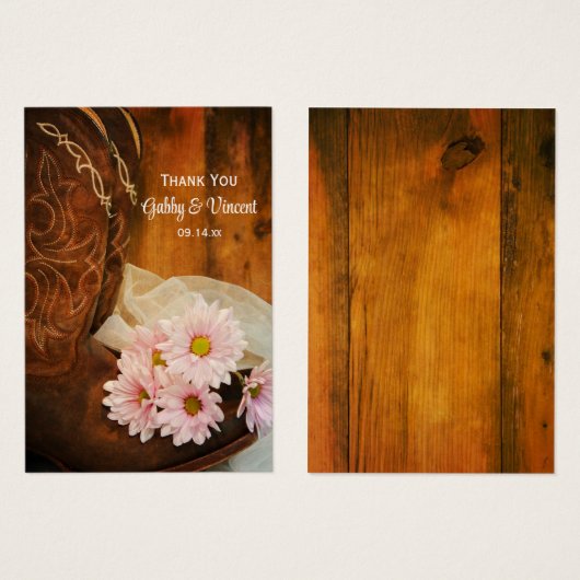 デイジーカウボーイブーツカントリーウェディングメッセージカード (正面&裏面)