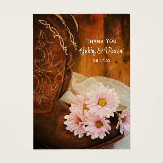 デイジーカウボーイブーツカントリーウェディングメッセージカード (正面)