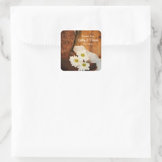 デイジーカウボーイ結婚ブーツの感謝メッセージカード スクエアシール (バッグ)