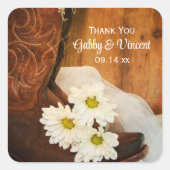 デイジーカウボーイ結婚ブーツの感謝メッセージカード スクエアシール (正面)