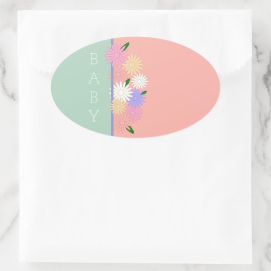 デイジーカラフルオンソフトピーチ&ジャングルミストベビー 楕円形シール (バッグ)