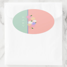 デイジーカラフルオンソフトピーチ&ジャングルミストベビー 楕円形シール