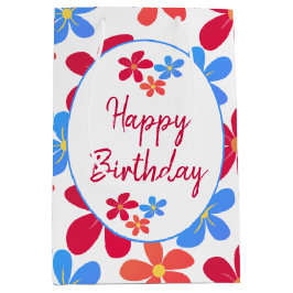 デイジーカラフルオンホワイト ミディアムペーパーバッグ