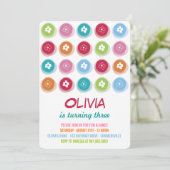 デイジーカラフルフラワードットガール誕生日招待状 招待状 (スタンド正面)