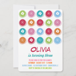 デイジーカラフルフラワードットガール誕生日招待状 招待状