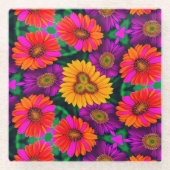 デイジーカラフルブーケ模様 ガラスコースター (正面)