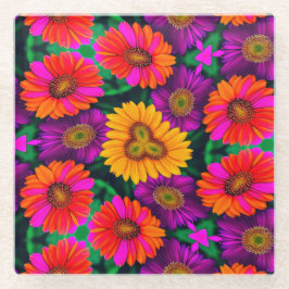 デイジーカラフルブーケ模様 ガラスコースター