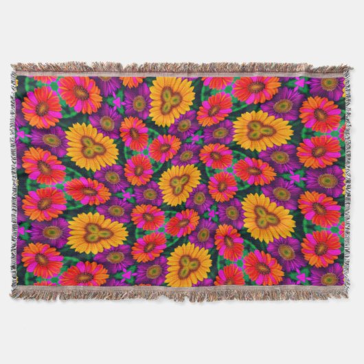 デイジーカラフルブーケ模様 スローブランケット (正面)