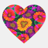 デイジーカラフルブーケ模様 ハートシール (正面)