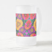 デイジーカラフルブーケ模様 フロストグラスビールジョッキ (正面右)