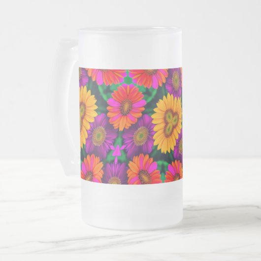 デイジーカラフルブーケ模様 フロストグラスビールジョッキ (正面左)