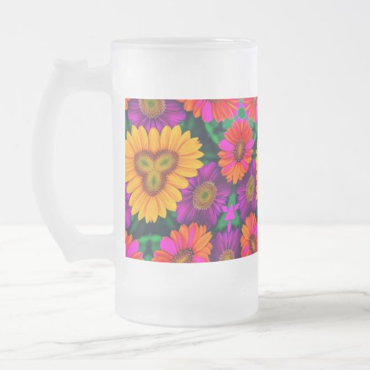 デイジーカラフルブーケ模様 フロストグラスビールジョッキ (左)