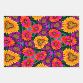 デイジーカラフルブーケ模様 ラッピングペーパーシート