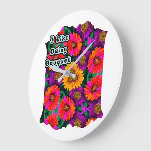 デイジーカラフルブーケ模様 ラージ壁時計 (傾斜)