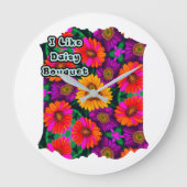 デイジーカラフルブーケ模様 ラージ壁時計 (正面)