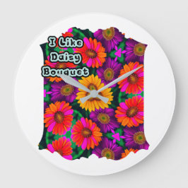 デイジーカラフルブーケ模様 ラージ壁時計