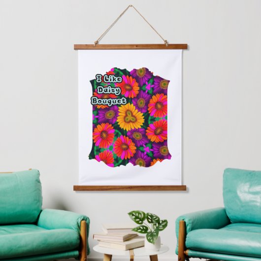デイジーカラフルブーケ模様 吊り下げ型タペストリー (リビング)