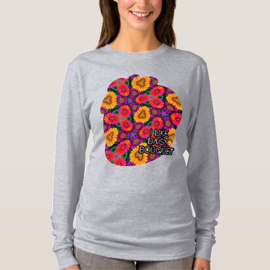 デイジーカラフルブーケ模様 Tシャツ (正面)