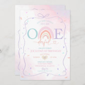 デイジーカラフル手描き1st誕生日レインボーボホ 招待状 (正面/裏面)