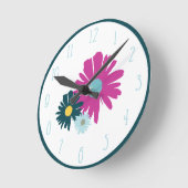 デイジーガーデンボタニカルワイルドフラワーダークブルー ラウンド壁時計 (傾斜)