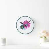 デイジーガーデンボタニカルワイルドフラワーダークブルー ラウンド壁時計 (ホーム)