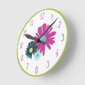 デイジーガーデンボタニカルワイルドフラワーピンク ラウンド壁時計 (傾斜)