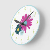 デイジーガーデンボタニカルワイルドフラワーライトブルー ラウンド壁時計 (傾斜)