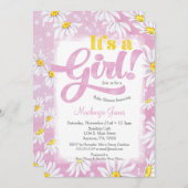 デイジーガールベビーシャワー招待状ピンクイエロー 招待状 (正面/裏面)