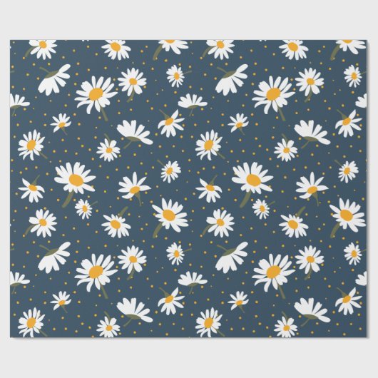 デイジークラシックフローラホワイトイエローデイジー ラッピングペーパー (フラット)