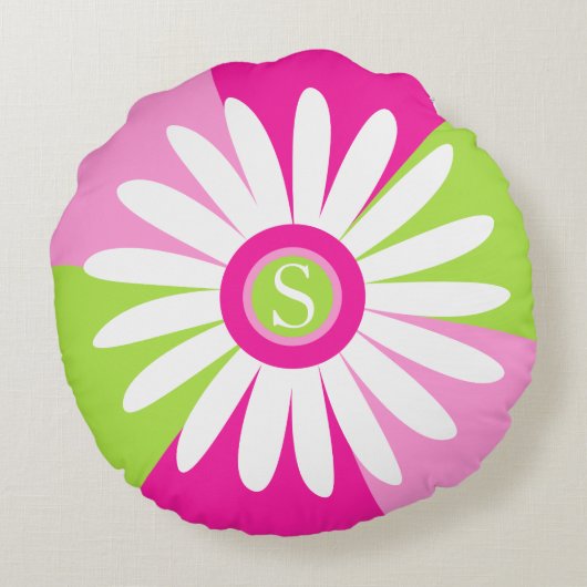 デイジーグラフィック花モノグラム装飾用クッション ラウンドクッション (裏面)