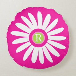 デイジーグラフィック花モノグラム装飾用クッション ラウンドクッション