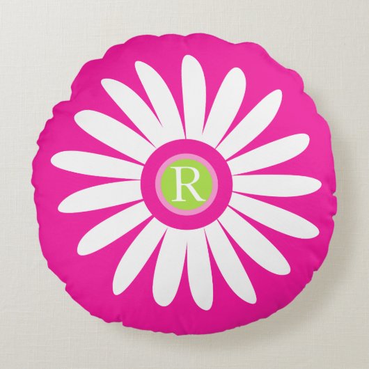 デイジーグラフィック花モノグラム装飾用クッション ラウンドクッション (正面)