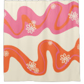 デイジーグルーブ – ピンク、オレンジ、クリーム シャワーカーテン (正面)