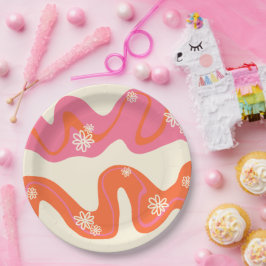 デイジーグルーブ – ピンク、オレンジ、クリーム ペーパープレート