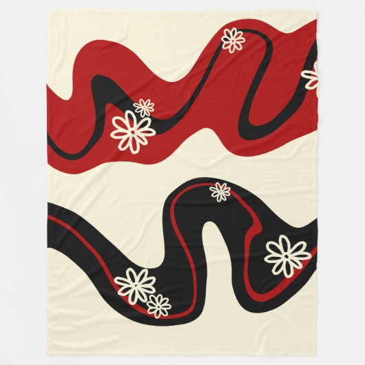 デイジーグルーブ – レッド&クリーム フリースブランケット (正面)