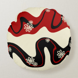 デイジーグルーブ – レッド&クリーム ラウンドクッション