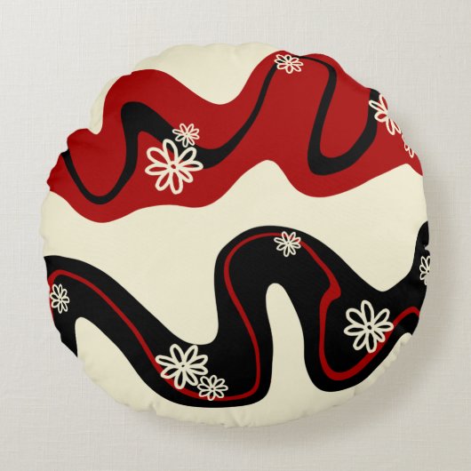 デイジーグルーブ – レッド&クリーム ラウンドクッション (正面)