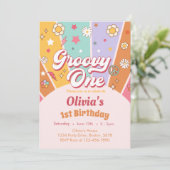 デイジーグルーヴィワンレトロ1st誕生日招待状 招待状 (スタンド正面)