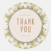 デイジーサンキューステッカーヴィンテージアールヌーボーミュシャ ラウンドシール (正面)