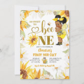 デイジーサンフラワーアフロガールファーストビーデイ誕生日 招待状 (正面)