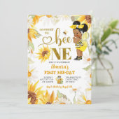 デイジーサンフラワーアフロガールファーストビーデイ誕生日 招待状 (スタンド正面)