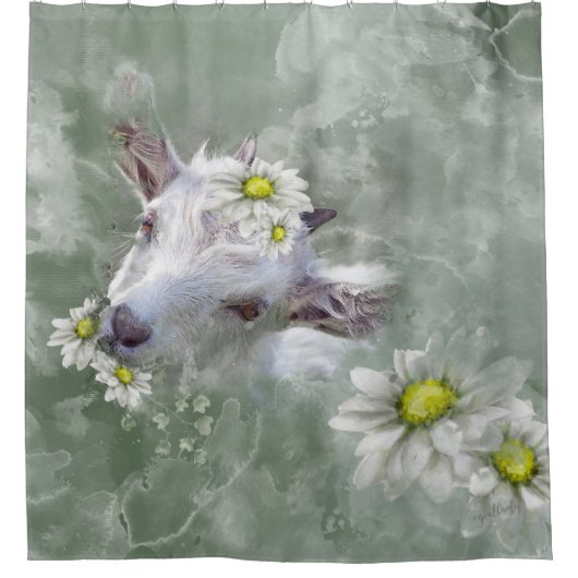 デイジーザベビーヤギ水カラーポートレート シャワーカーテン (正面)