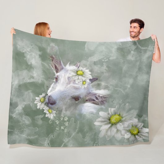 デイジーザベビーヤギ水カラーポートレート フリースブランケット (インサイチュ)