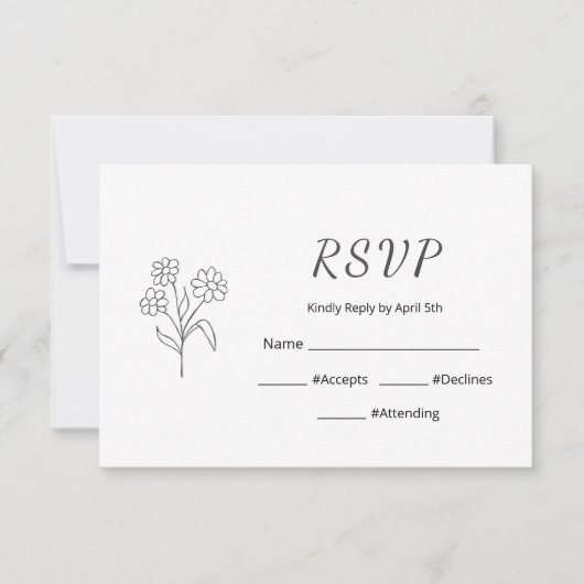 デイジーシンプルキンセアニラエレガントグレイタイポグラフィ 出欠カード (正面)