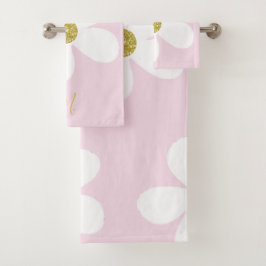 デイジーシンプルピンクホワイト金ゴールドパーソナル バスタオルセット