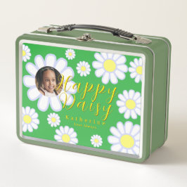 デイジーシンプルフォトグリーン メタルランチボックス