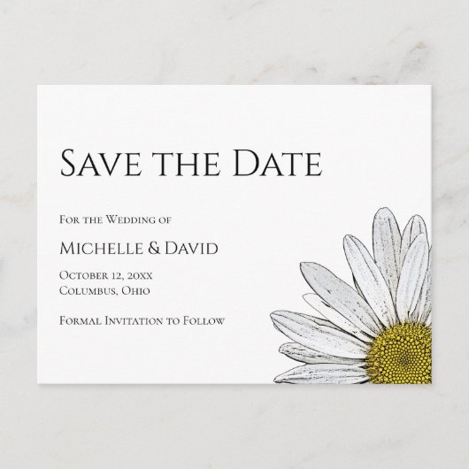デイジーシンプルフローラ結婚式日付の保存 案内ポストカード (正面)