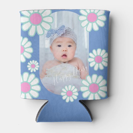 デイジーシンプルブルーフォト 缶クーラー (正面)